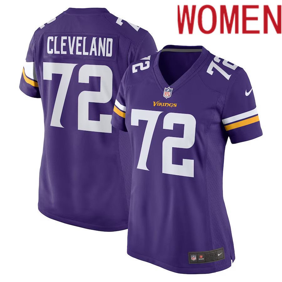 Women Minnesota Vikings #72 Ezra Cleveland Nike Purple Game NFL Jersey->women nfl jersey->Women Jersey